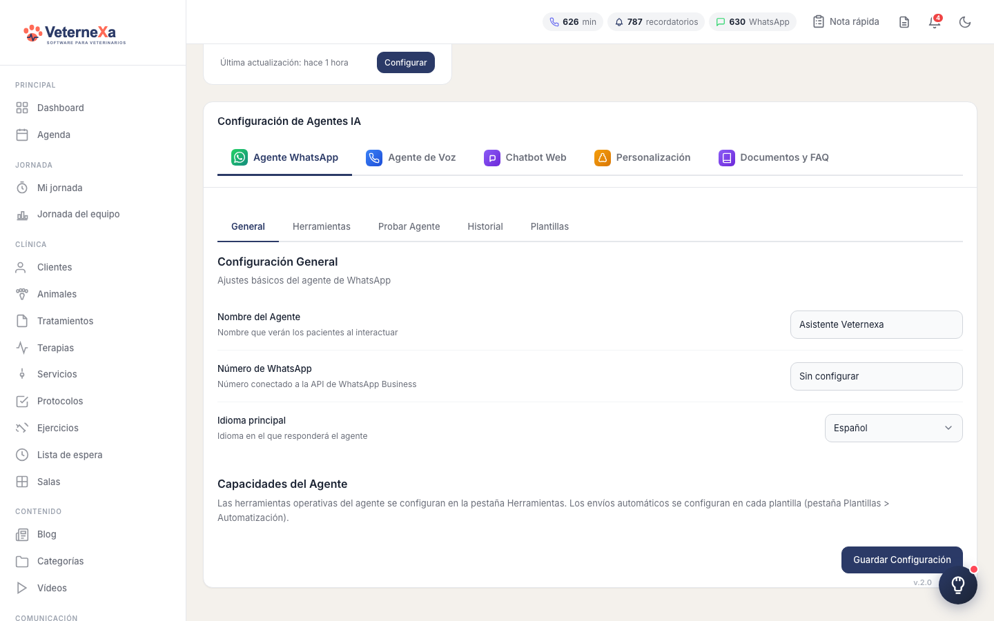 Configuración de agentes IA — Veternexa