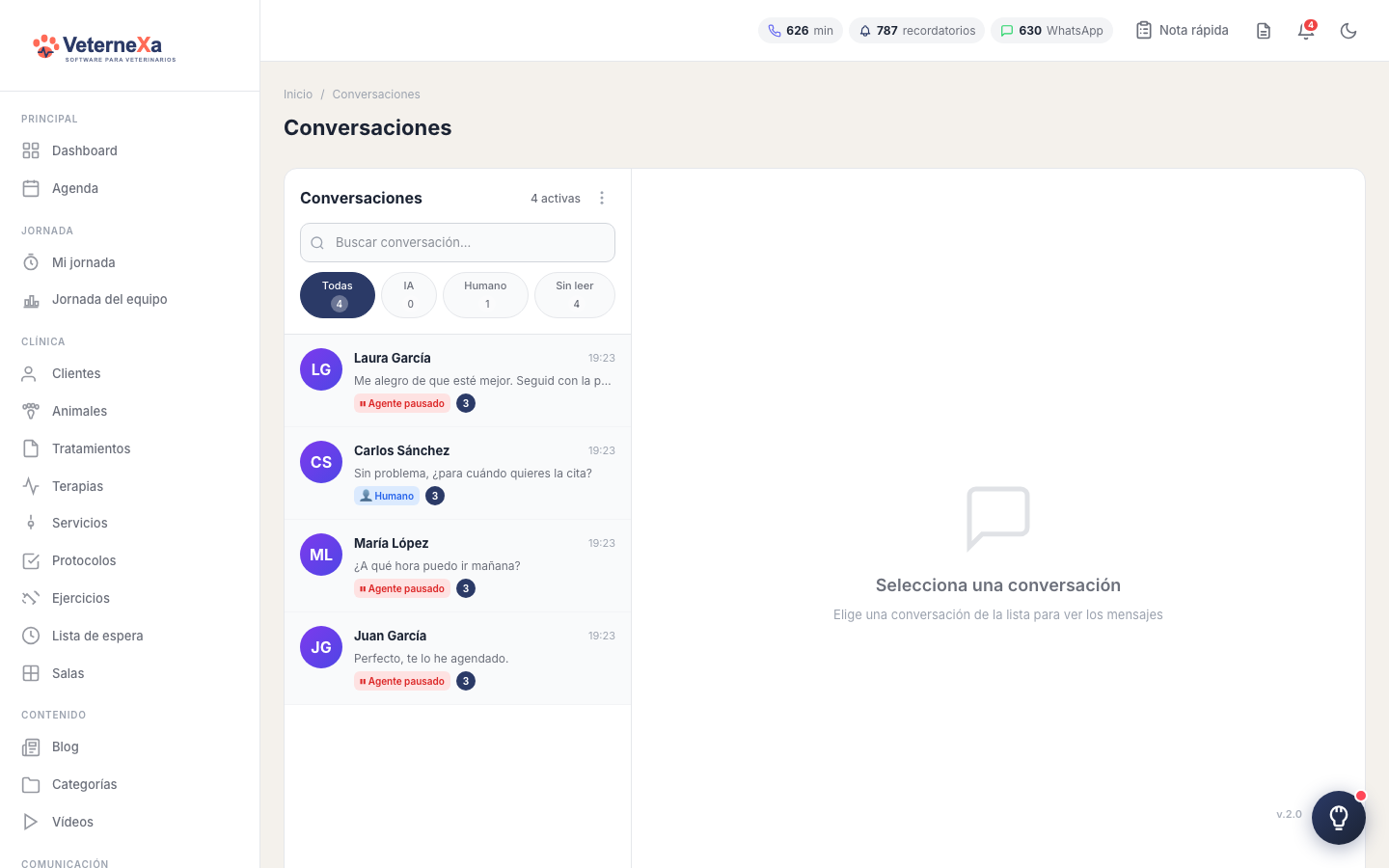 Conversaciones unificadas — Veternexa